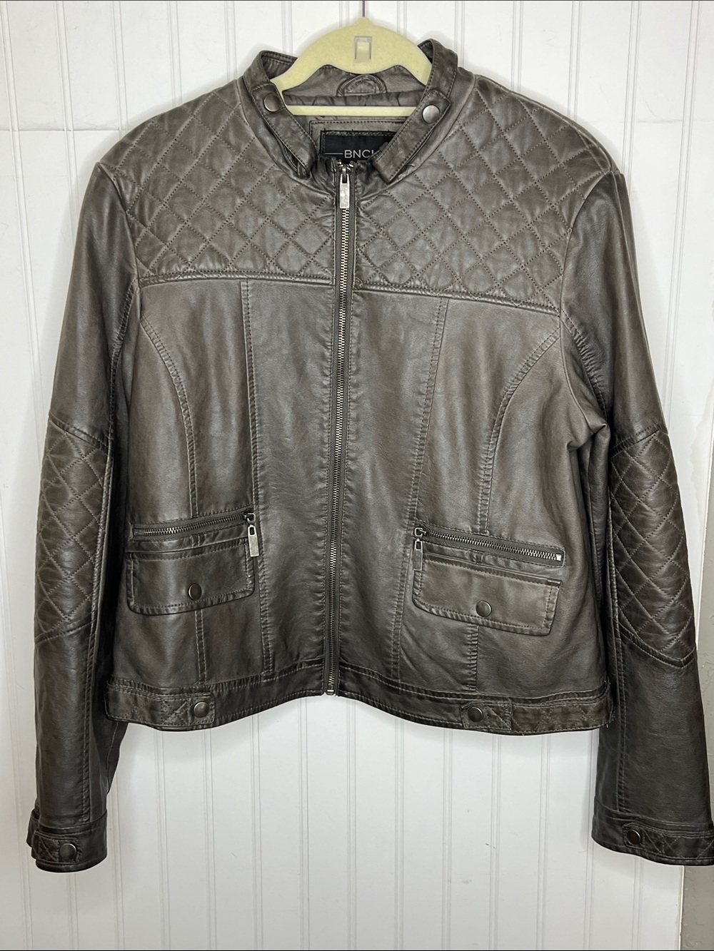 blanc noir Quilted Faux Leather Zip-Front Jacket in Gray XL**